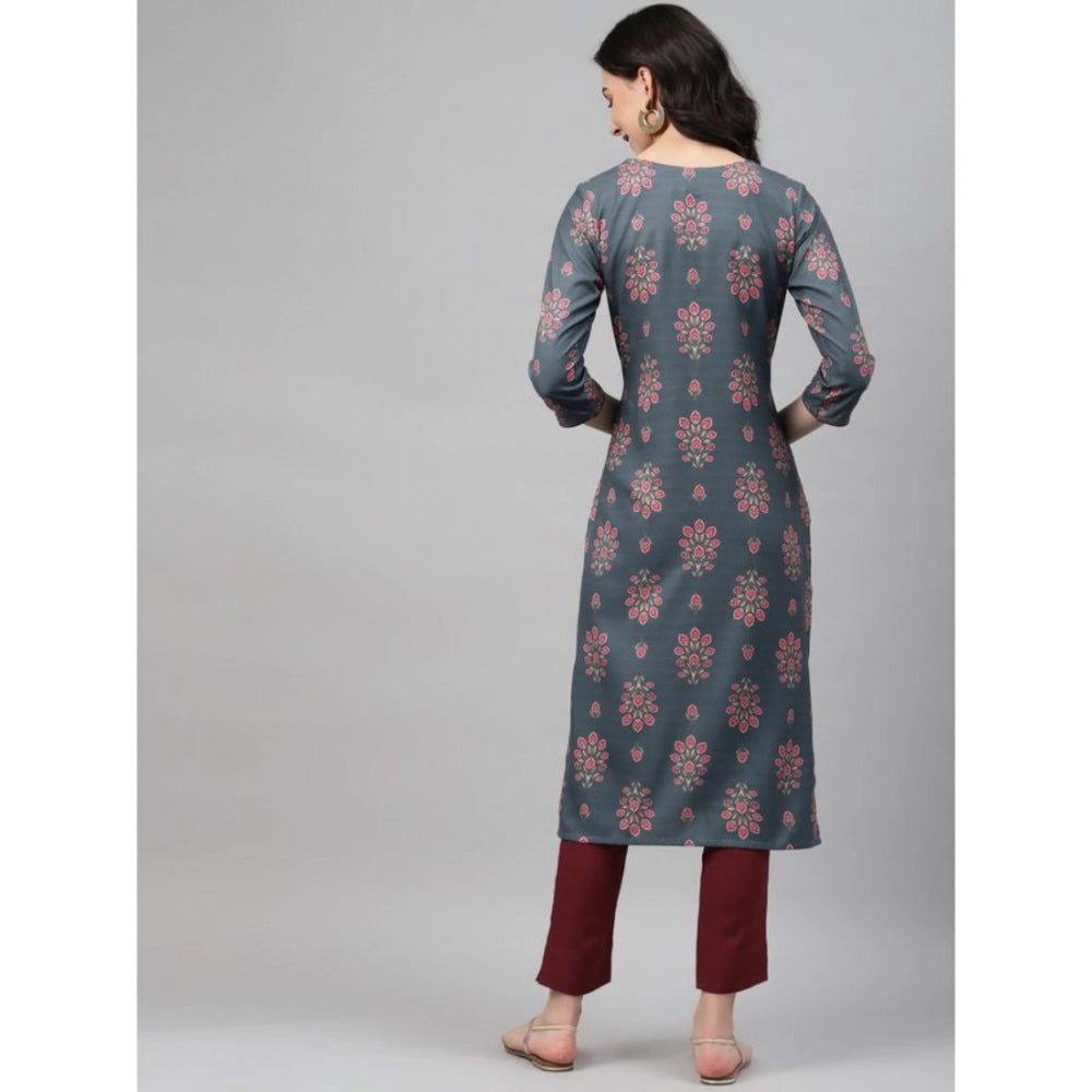 Casual 3-4Th Sleeve Floral Printed Rayon Kurti And Pant Set