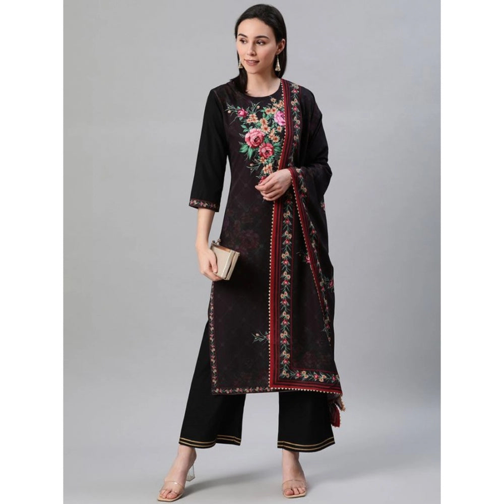 Casual 3-4Th Sleeve Floral Printed Crepe KurtiPalazzo And Dupatta Set