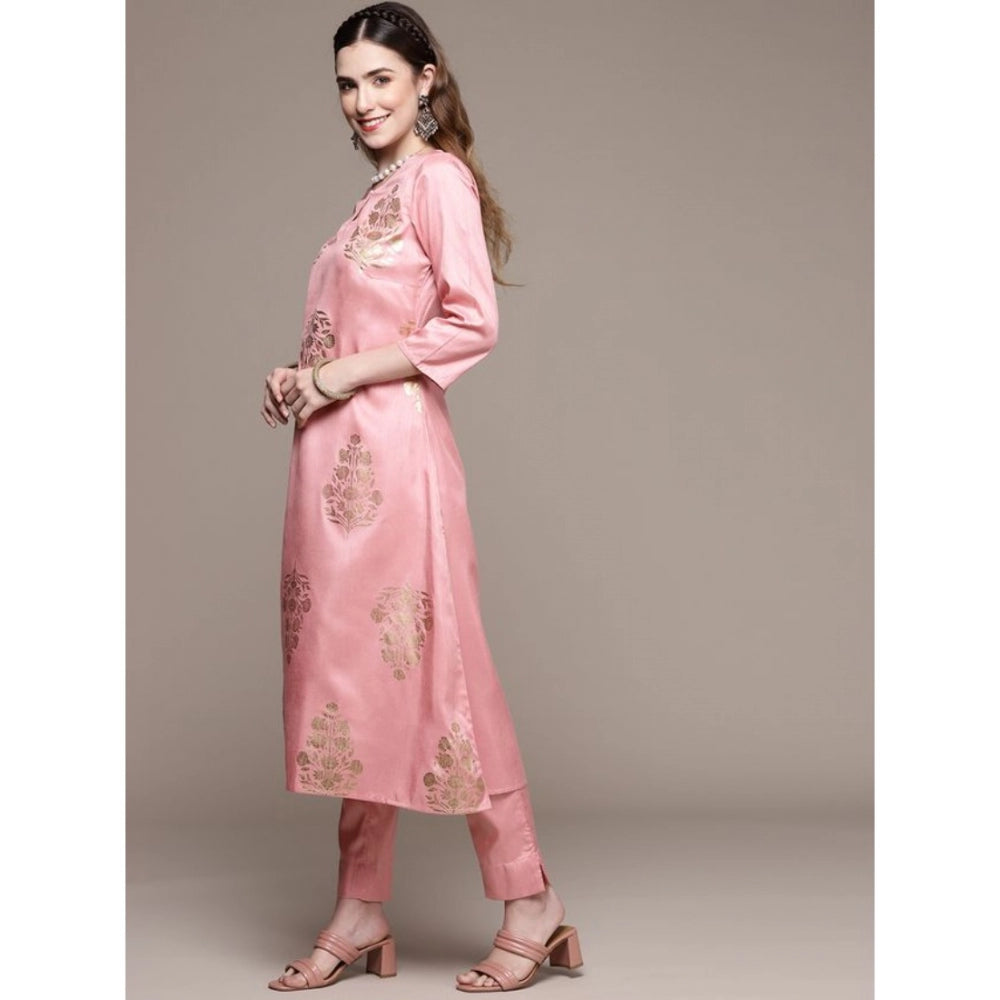 Casual 3-4Th Sleeve Floral Printed Poly Silk Kurti Pant And Dupatta Set