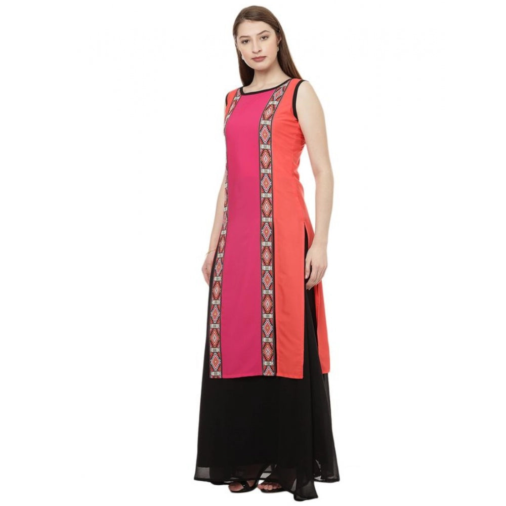 Casual Sleeveless Geometric Crepe Kurti