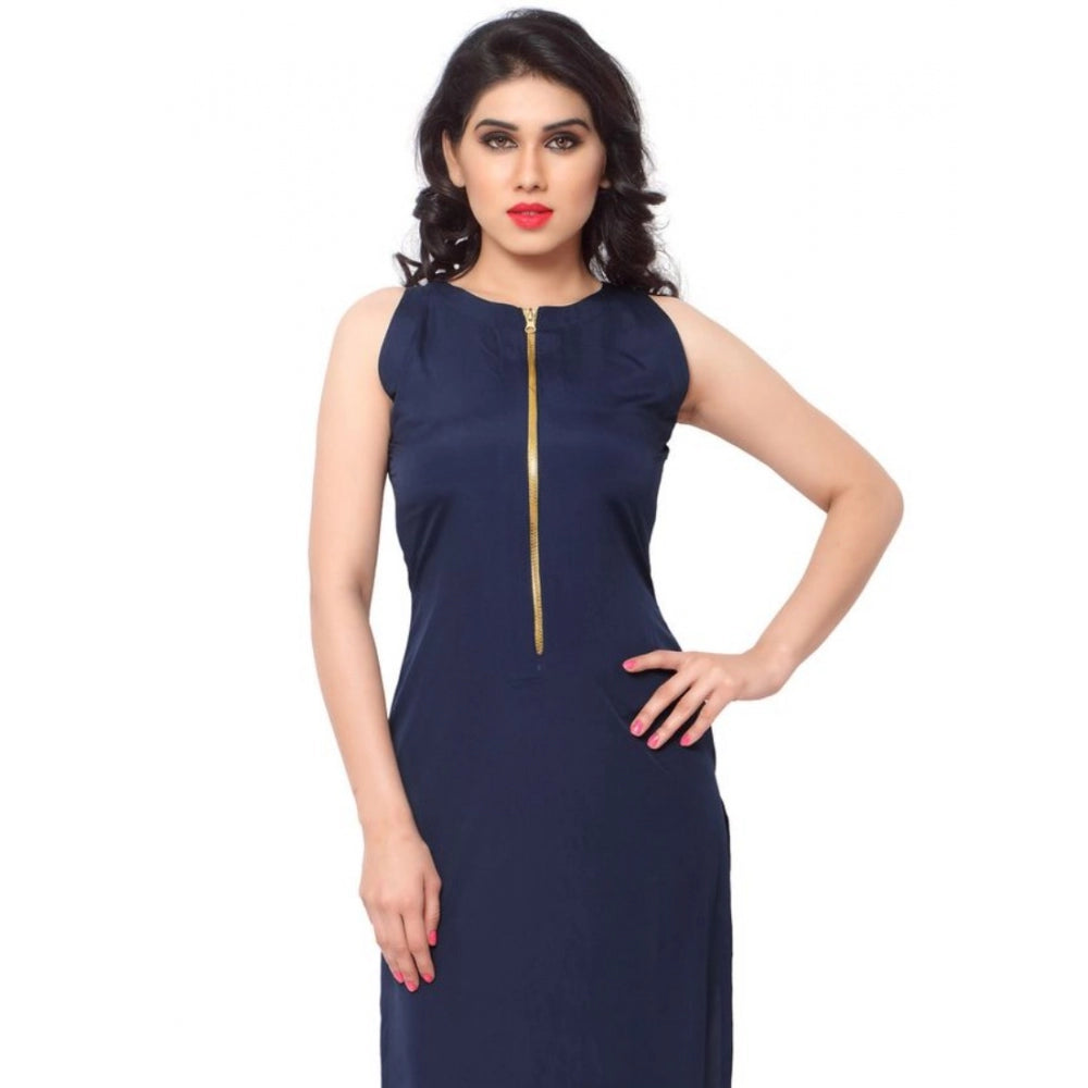 Casual Sleeveless Solid Crepe Kurti