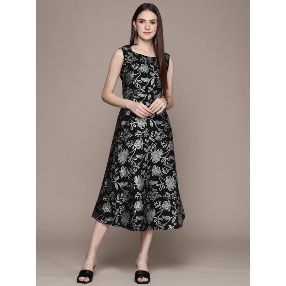 Casual Sleeveless Floral Printed Crepe Ethnic Dress