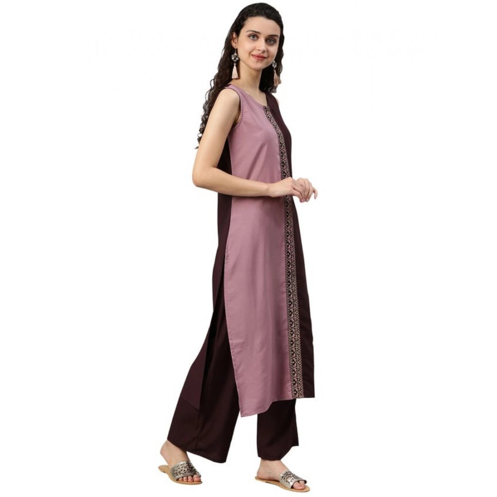 Casual sleeveless Solid Crepe Kurti And Palazzo Set