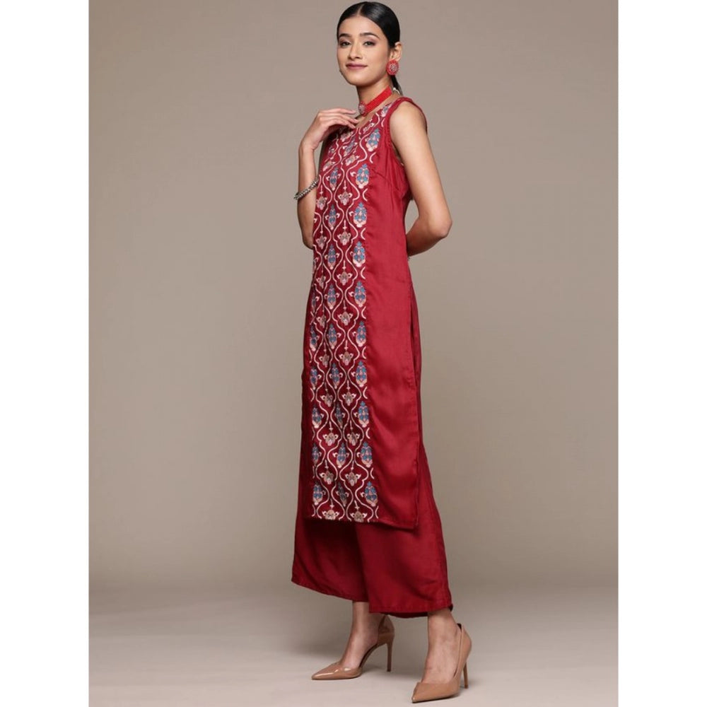 Casual Sleeveless Floral Printed Chinon Kurti and Palazzo Set