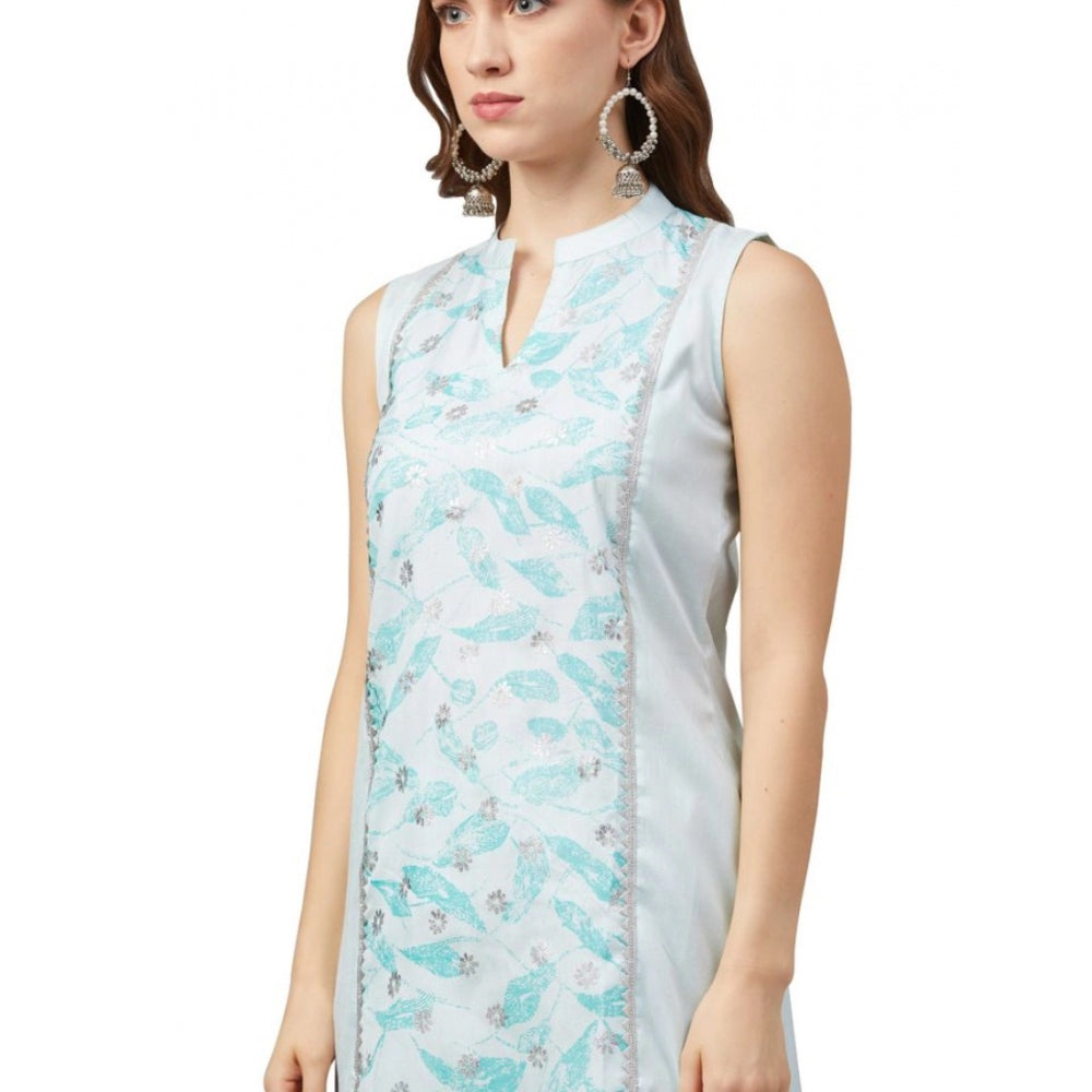 Casual Sleeveless Abstract Poly Silk Kurti And Palazzo Set