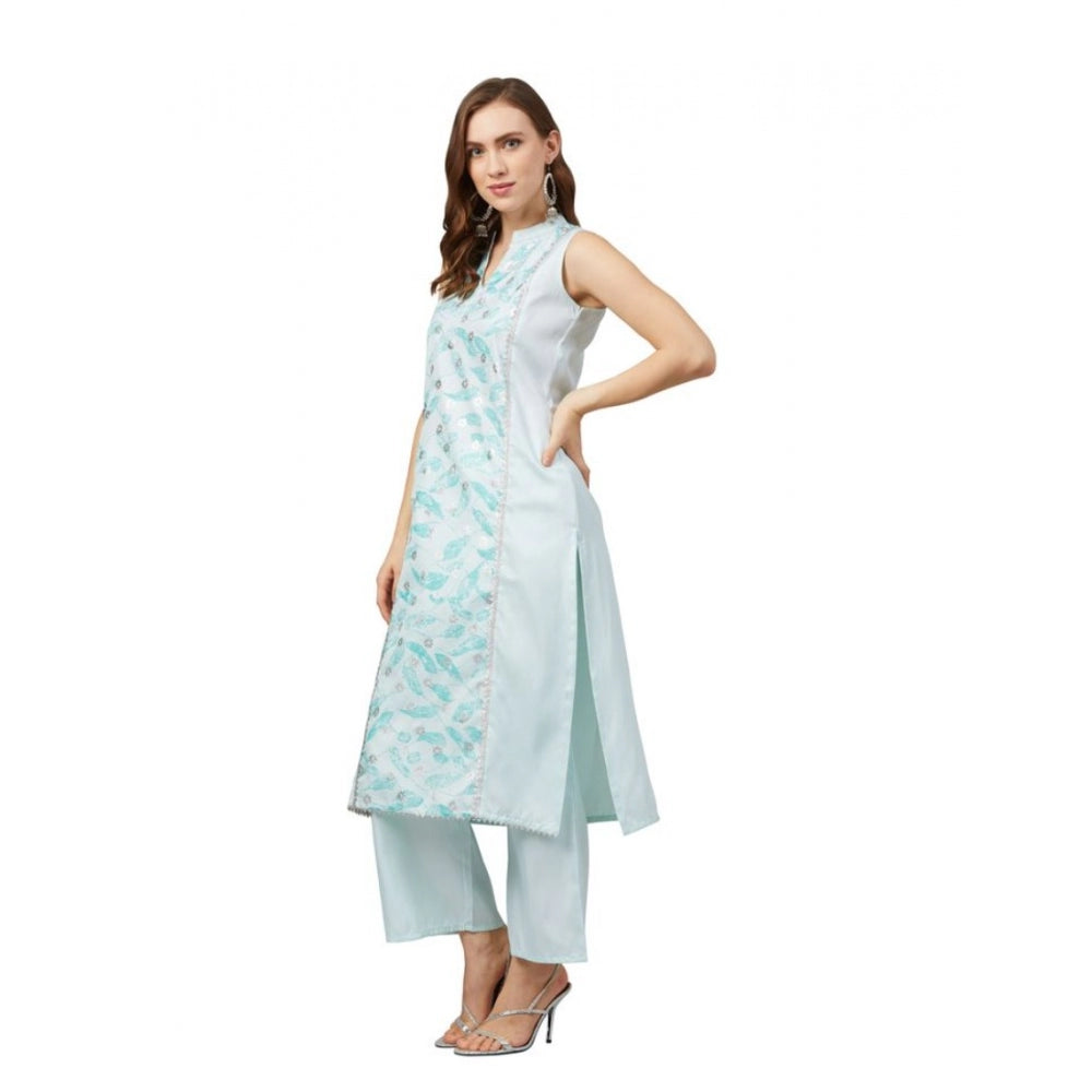 Casual Sleeveless Abstract Poly Silk Kurti And Palazzo Set