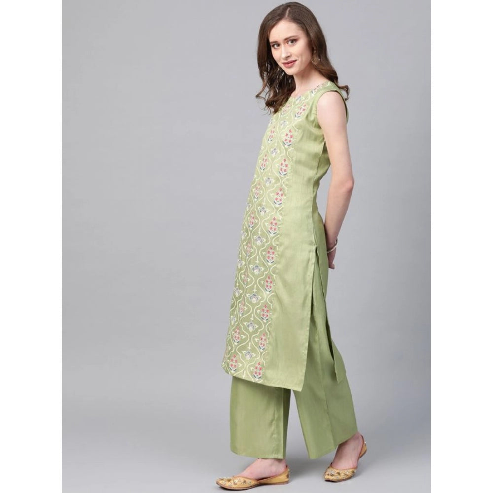 Casual Sleeveless Floral Printed Poly Silk Kurti and Palazzo Set