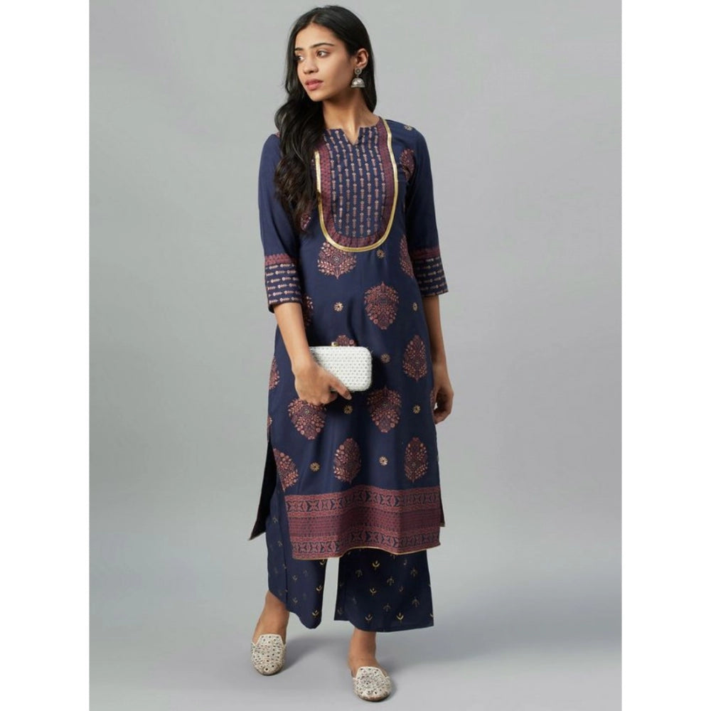 Casual 3-4Th Sleeve Floral Printed Crepe Kurti And Palazzo Set