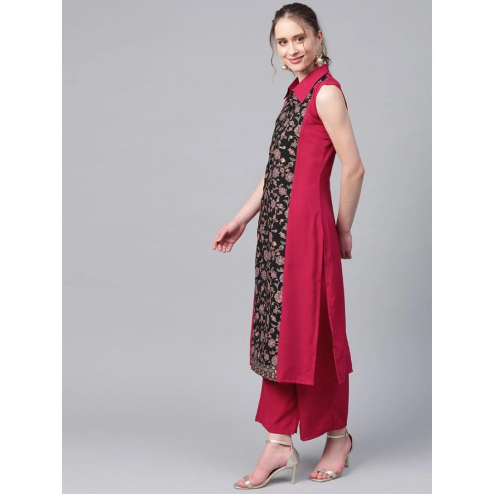 Casual Sleeveless Floral Printed Crepe Kurti and Palazzo Set