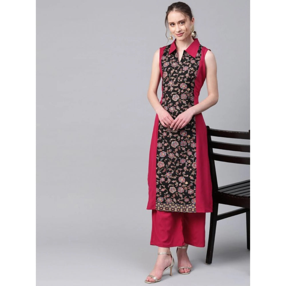 Casual Sleeveless Floral Printed Crepe Kurti and Palazzo Set