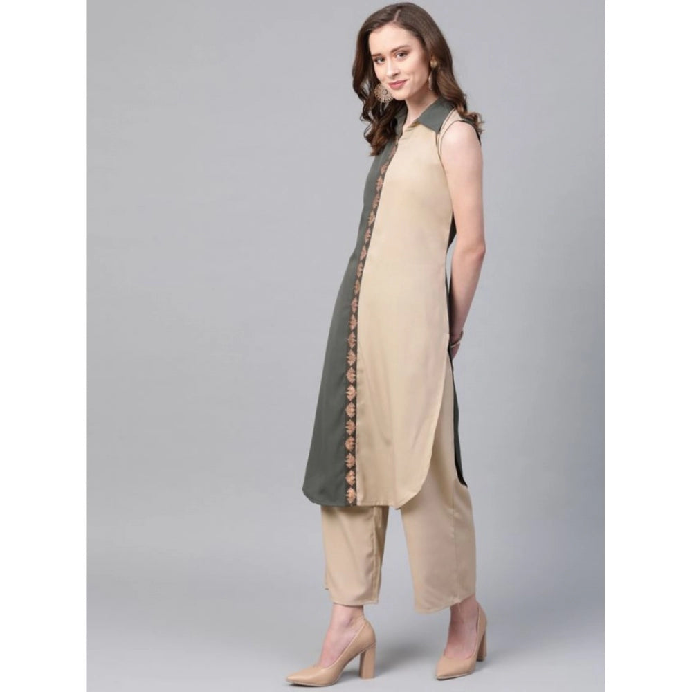 Casual Sleeveless Solid Crepe Kurti And Palazzo Set