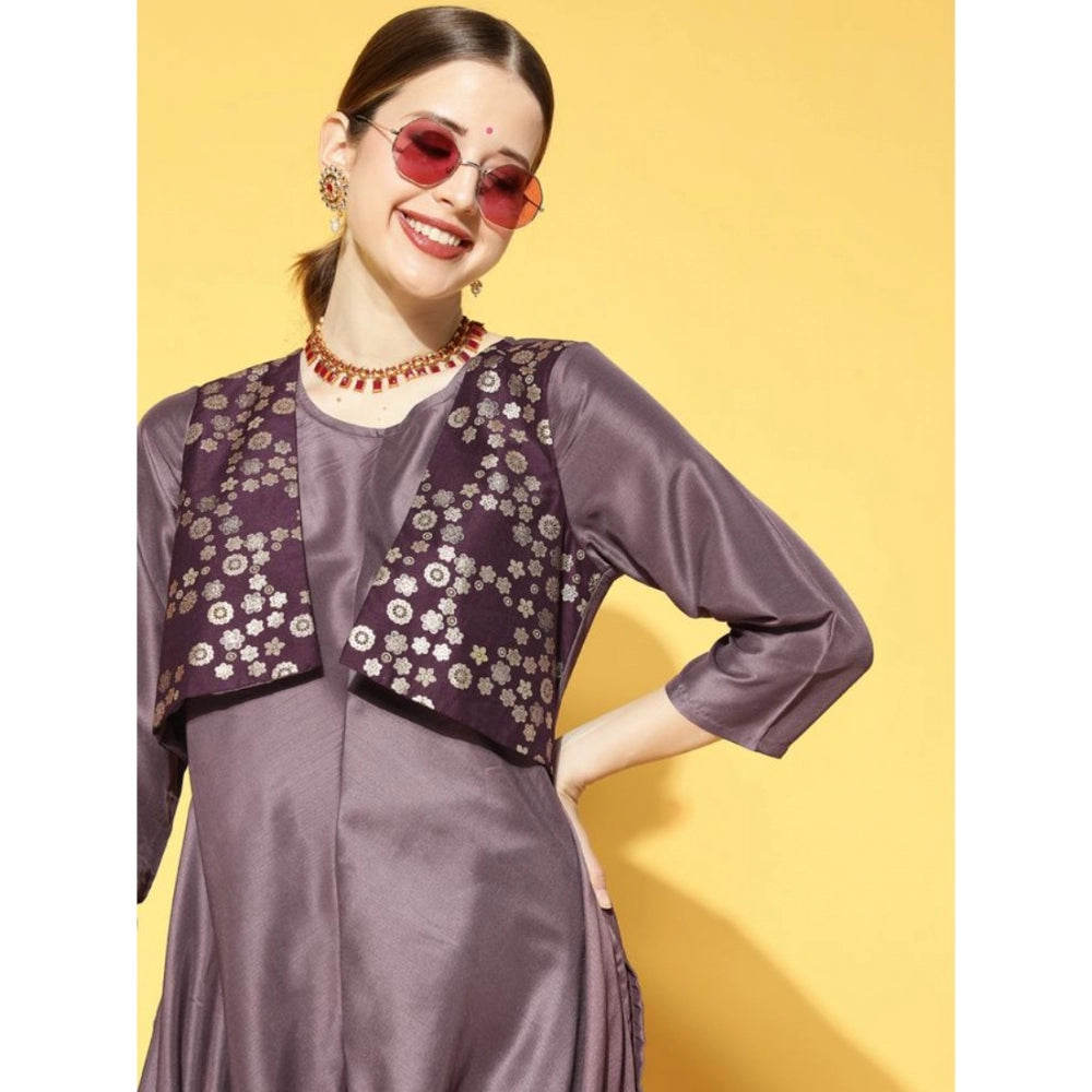 Casual 3-4Th Sleeve Solid Chinon Kurti And Pant Set