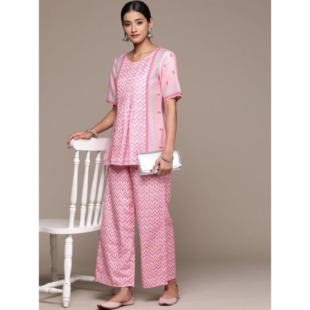 Casual Half Sleeve Geometric Rayon Kurti And Palazzo Set