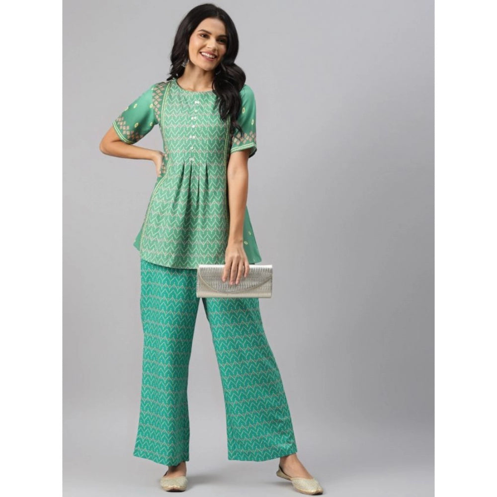 Casual Half Sleeve Geometric Rayon Kurti And Palazzo Set