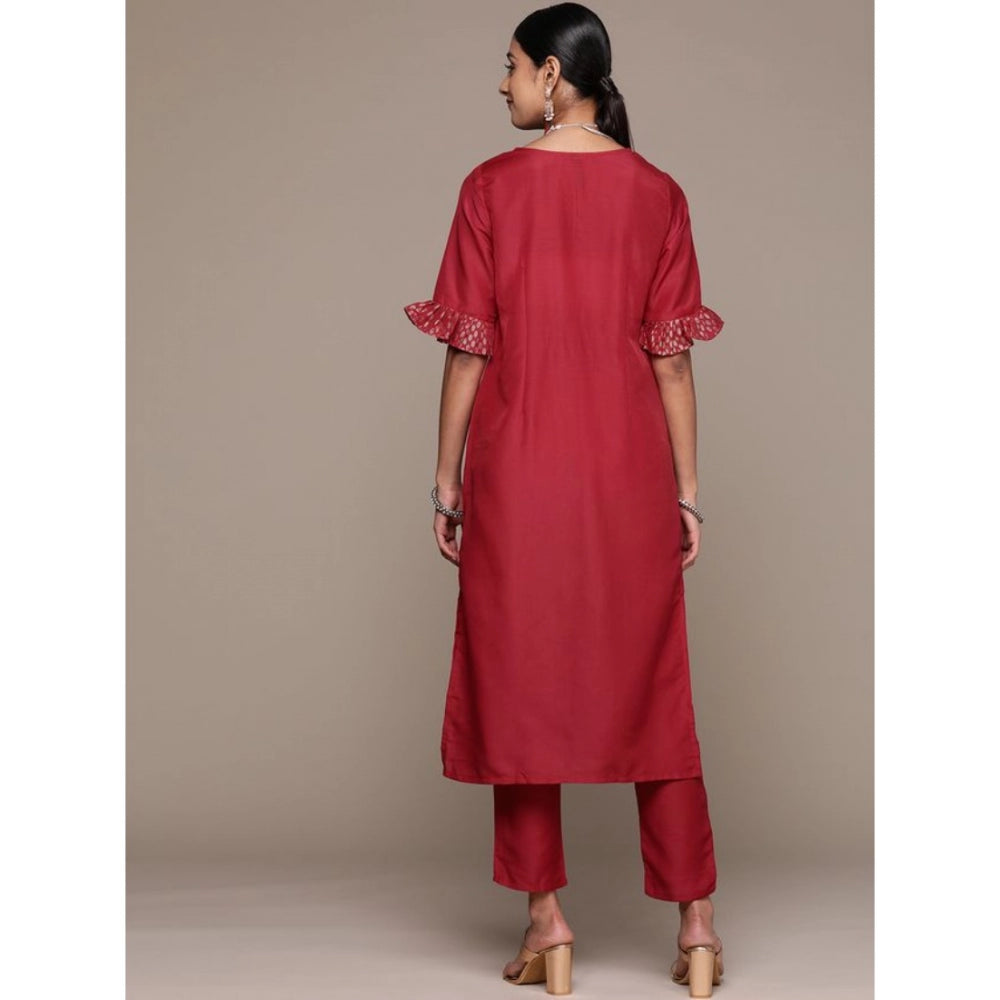 Casual Half Sleeve Solid Chinon Kurti and Pant Set