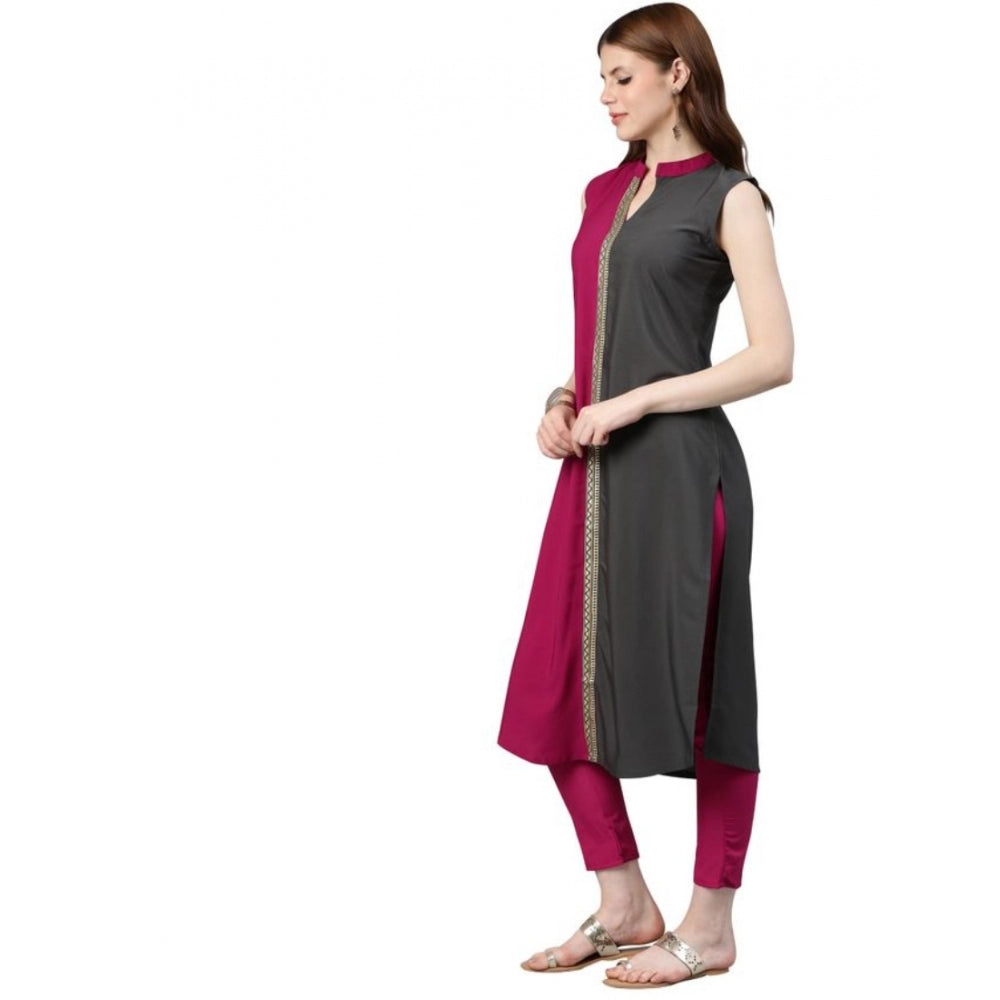 Casual sleeveless Solid Crepe Kurti And Pant Set