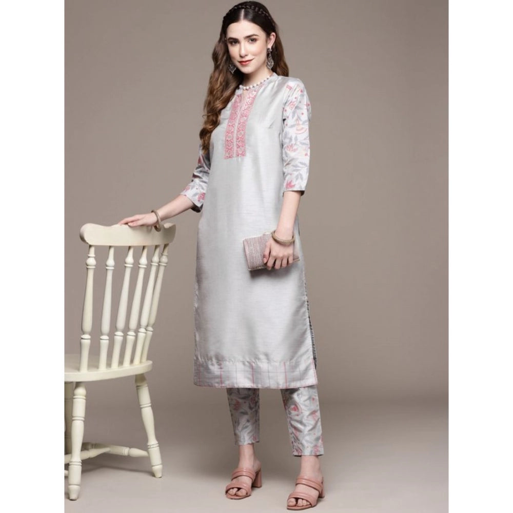 Casual 3-4Th Sleeve Solid Poly Silk Kurti and Pant Set