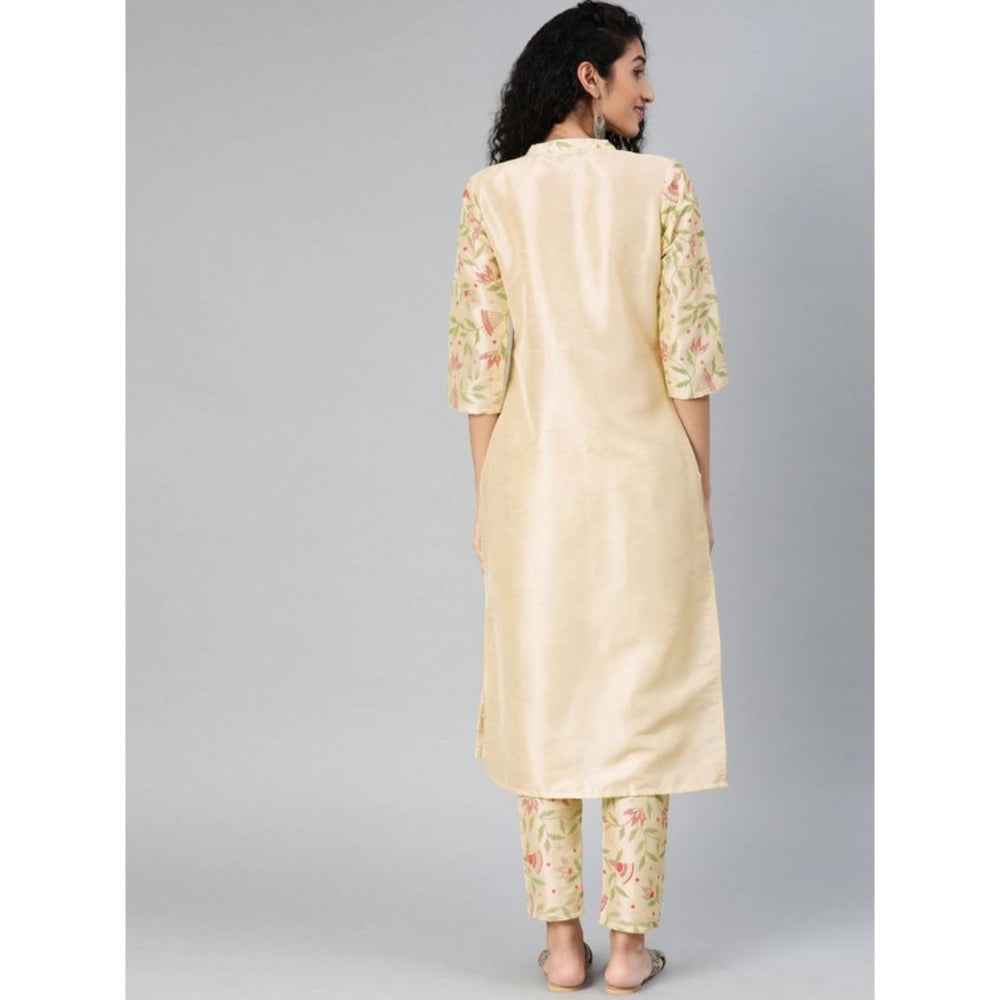 Casual 3-4Th Sleeve Solid Poly Silk Kurti and Pant Set