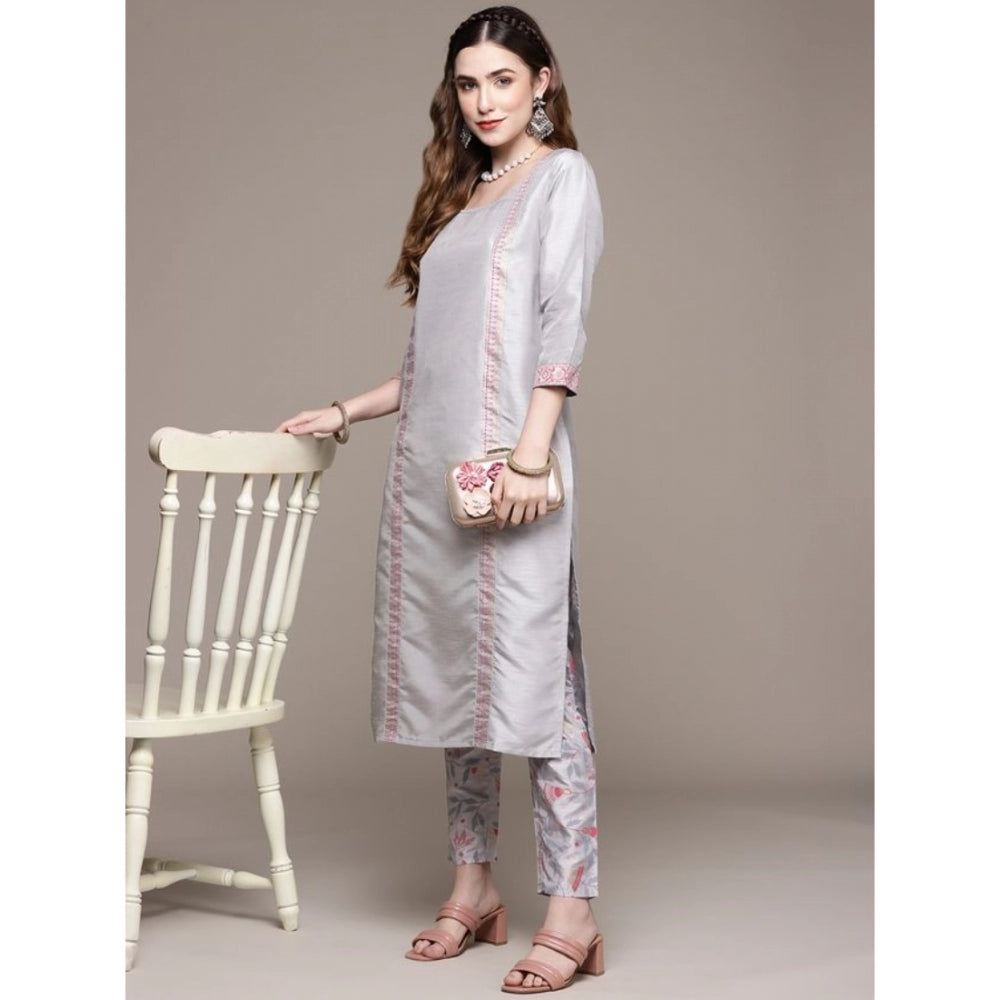 Casual 3-4Th Sleeve Geometric Poly Silk Kurti and Pant Set