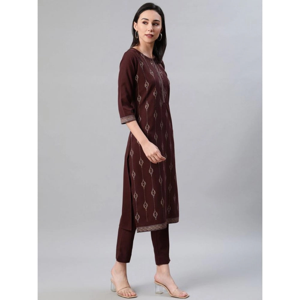 Casual 3-4Th Sleeve Ethnic Motifs Rayon Kurti And Pant Set