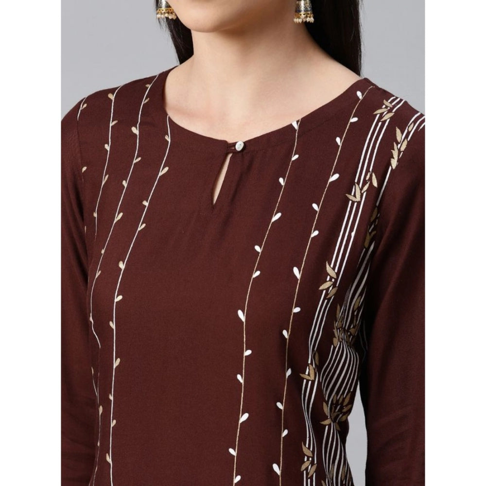 Casual 3-4Th Sleeve Ethnic Motifs Rayon Kurti And Pant Set