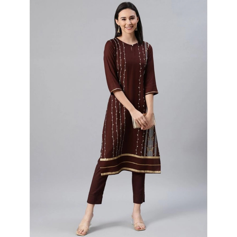 Casual 3-4Th Sleeve Ethnic Motifs Rayon Kurti And Pant Set