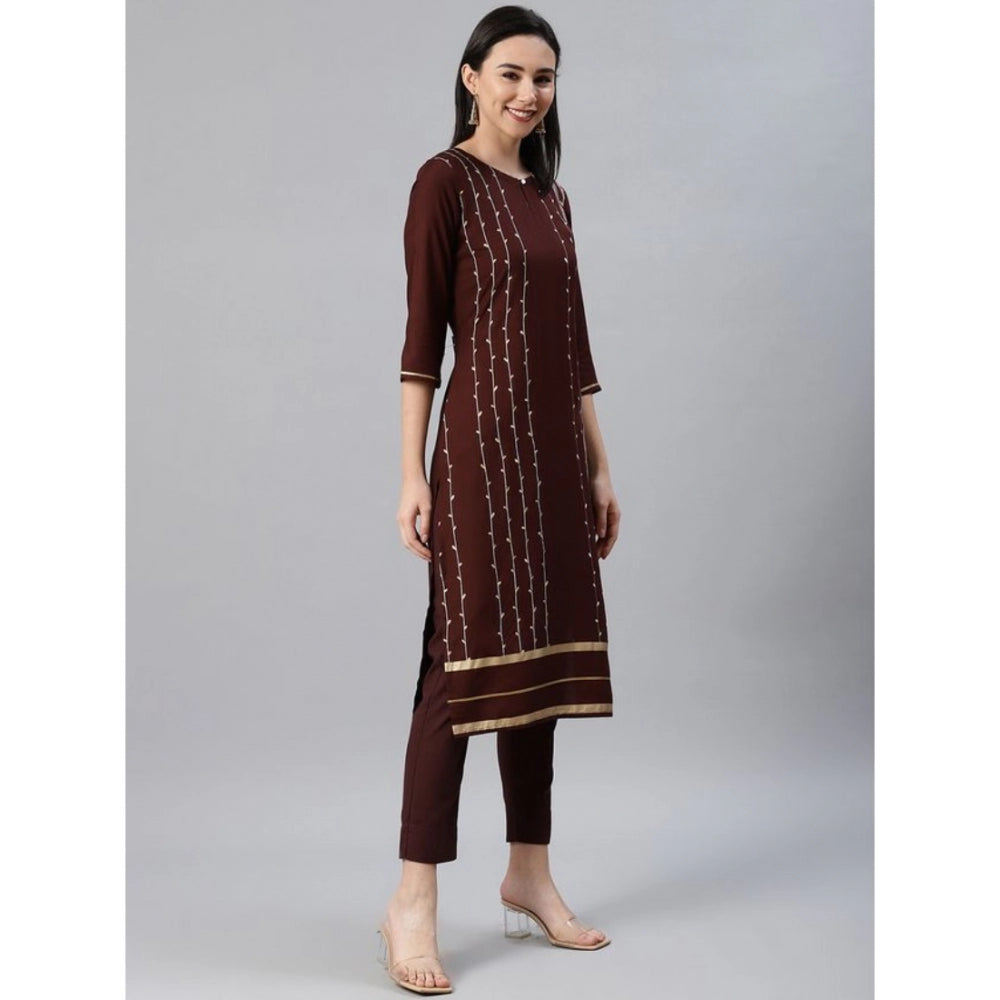 Casual 3-4Th Sleeve Ethnic Motifs Rayon Kurti And Pant Set