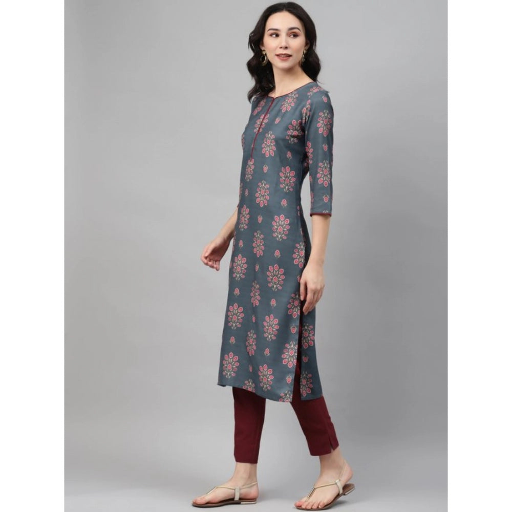 Casual 3-4Th Sleeve Floral Printed Rayon Kurti And Pant Set