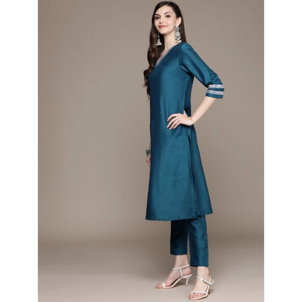 Casual 3-4Th Sleeve Mughal Stripe Design Chinon Kurti Pant And Dupatta Set