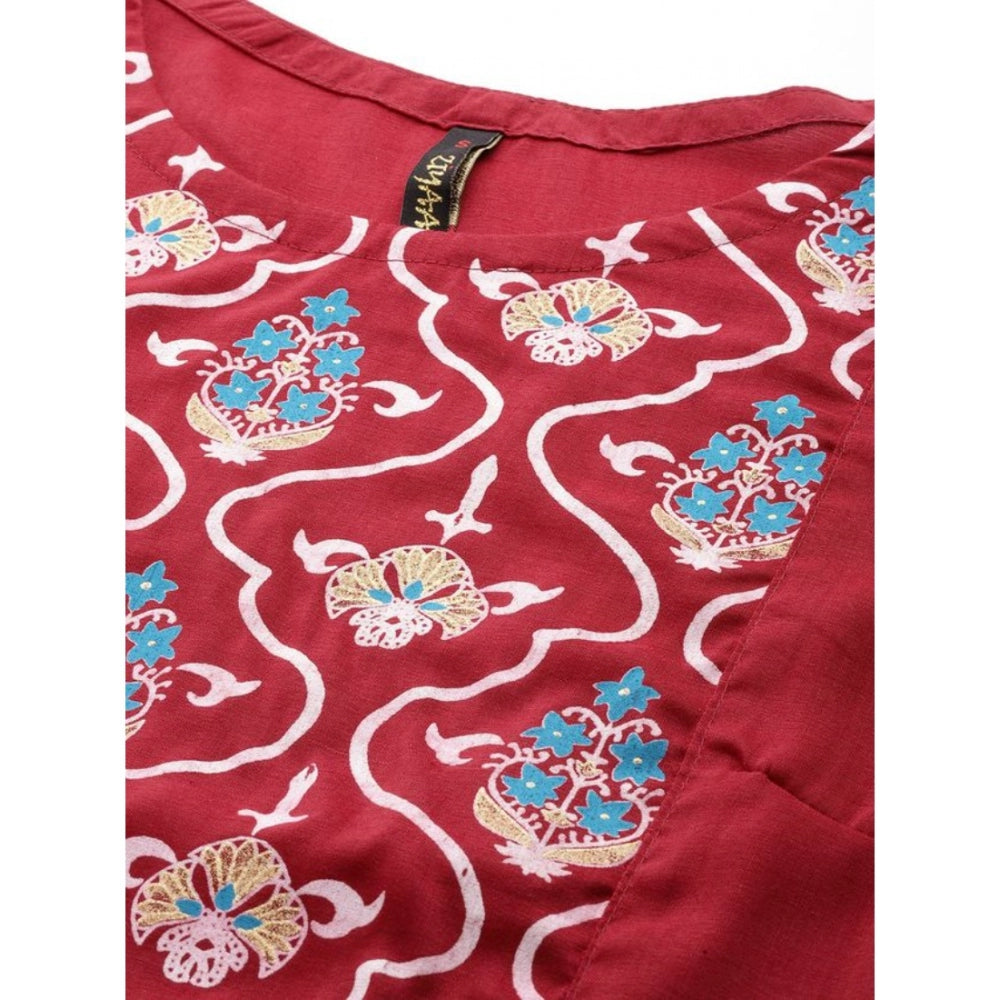 Casual Sleeveless Floral Printed Chinon Kurti and Palazzo Set