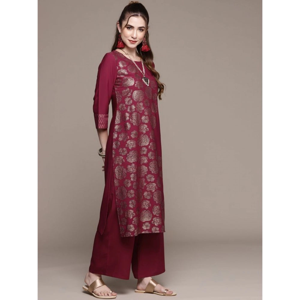 Casual 3-4Th Sleeve Floral Printed Crepe Kurti And Palazzo Set