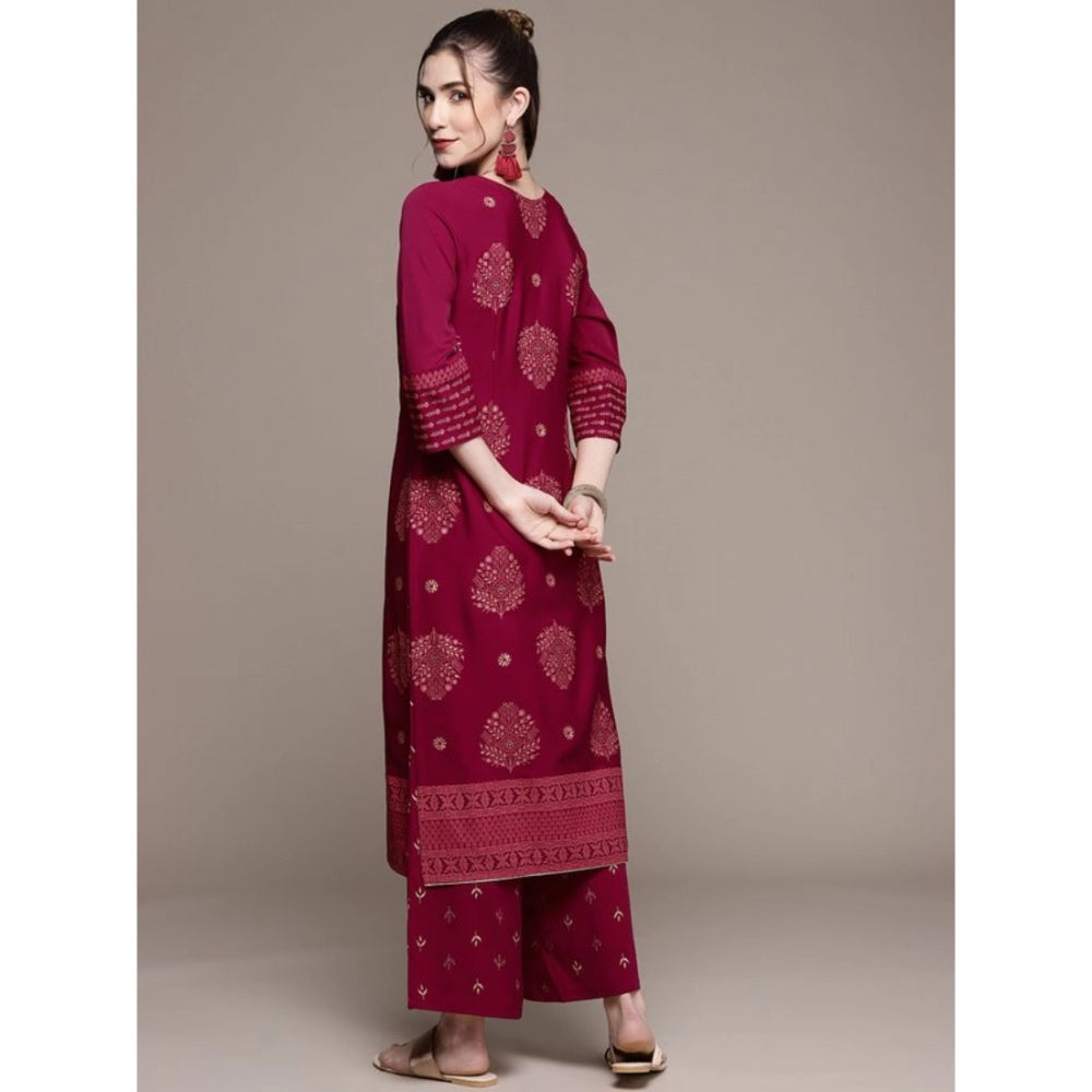 Casual 3-4Th Sleeve Floral /Ethnic Motifs Crepe Kurti And Palazzo Set