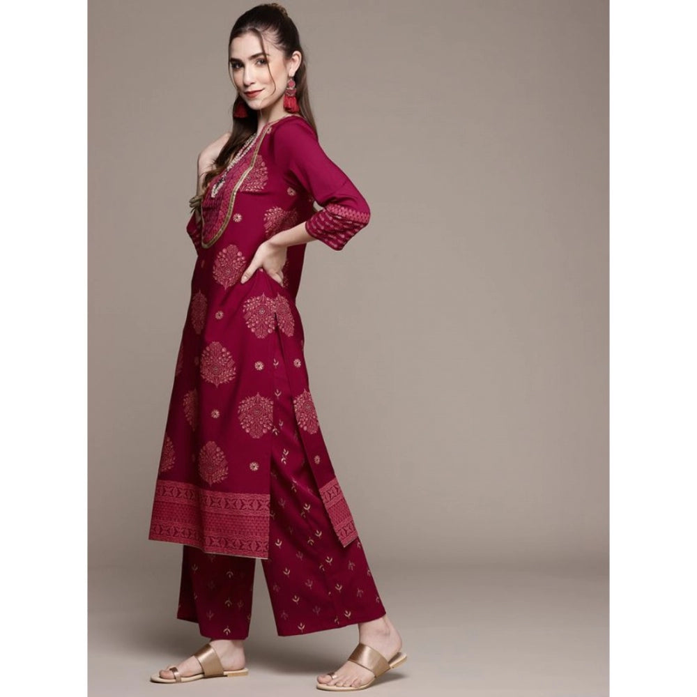 Casual 3-4Th Sleeve Floral /Ethnic Motifs Crepe Kurti And Palazzo Set