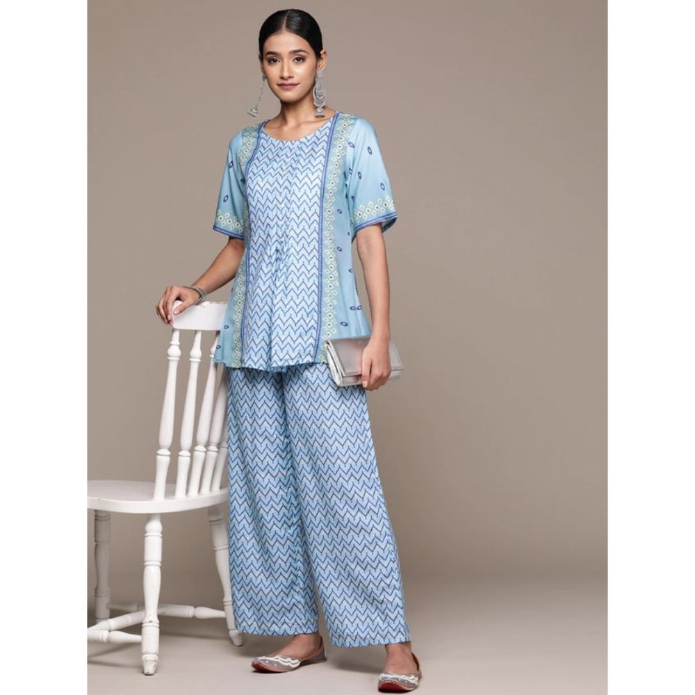 Casual Half Sleeve Geometric Rayon Kurti And Palazzo Set