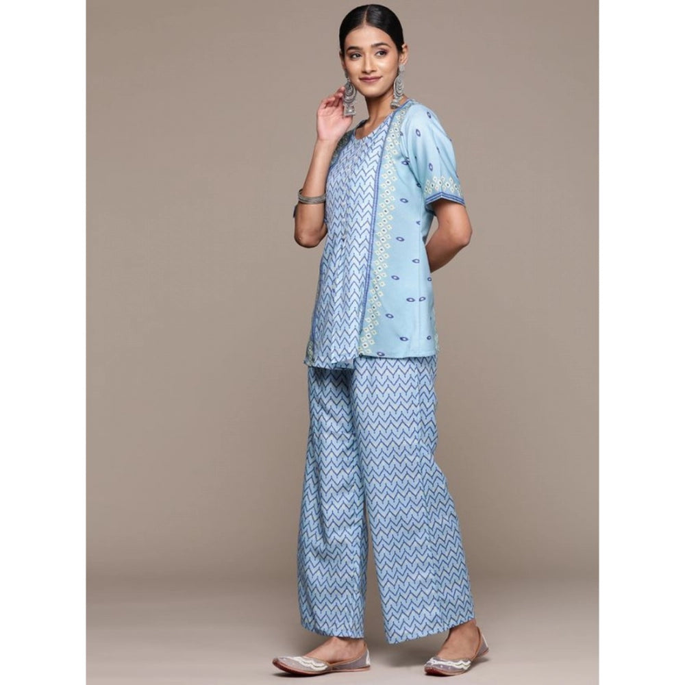 Casual Half Sleeve Geometric Rayon Kurti And Palazzo Set