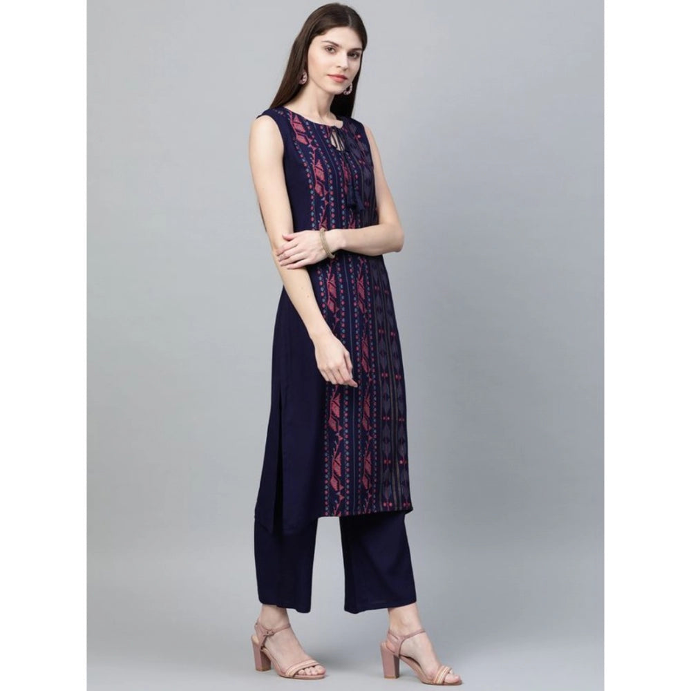 Casual Sleeveless Ikkat Rayon Kurti and Palazzo Set