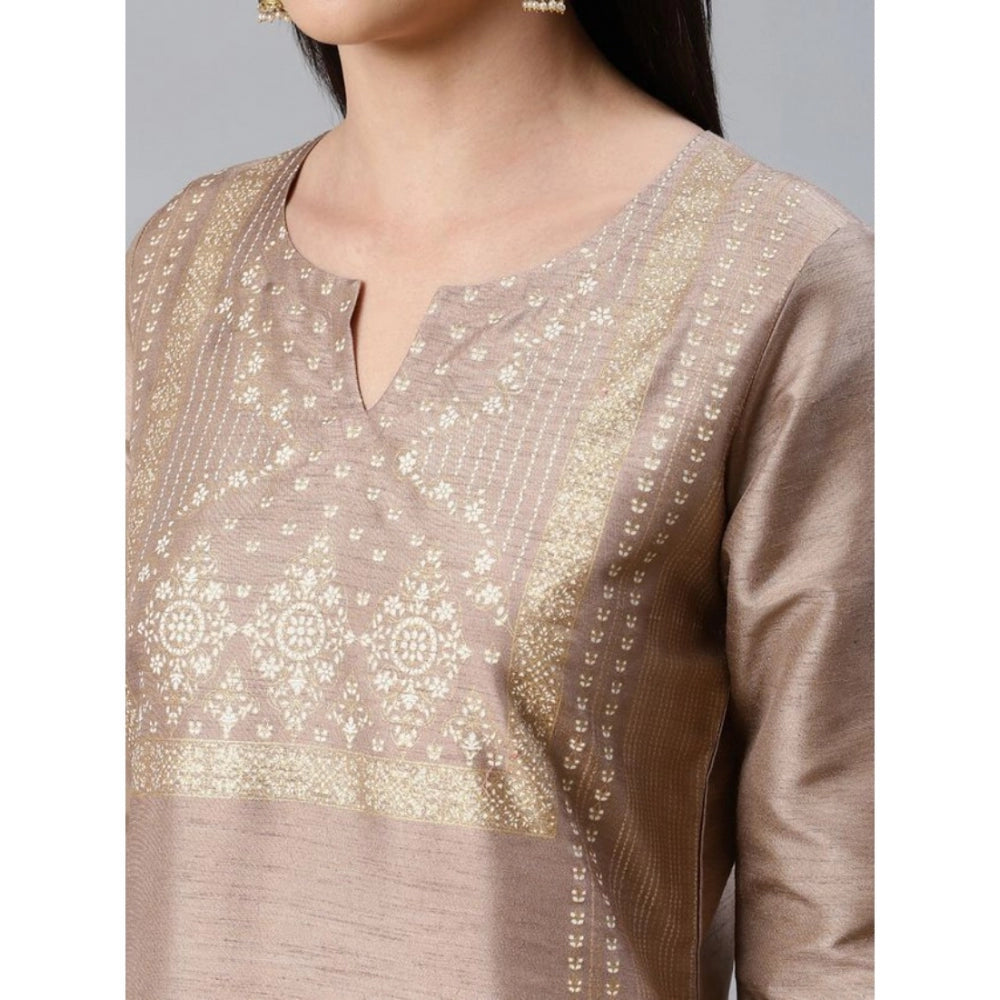 Casual 3-4Th Sleeve Ethnic Motifs Poly Silk Kurti And Palazzo Set