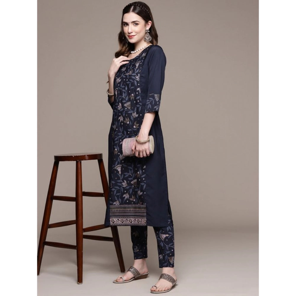 Casual 3-4Th Sleeve Floral Printed Crepe Kurti and Pant Set