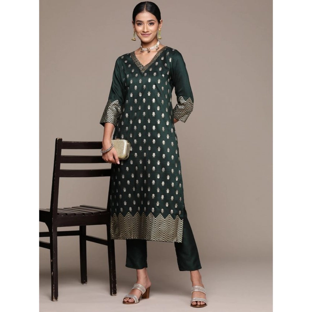 Casual 3-4Th Sleeve Floral Printed Chinon Kurti And Pant Set