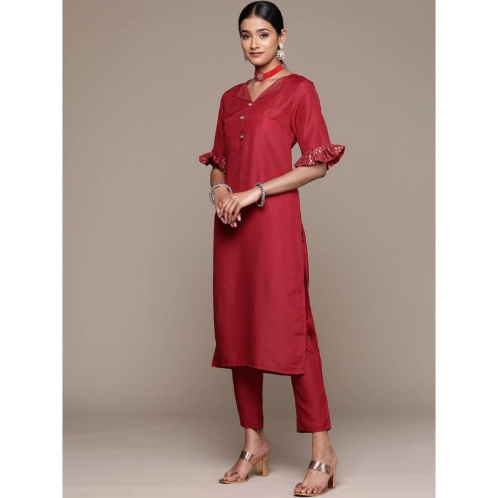 Casual Half Sleeve Solid Chinon Kurti and Pant Set