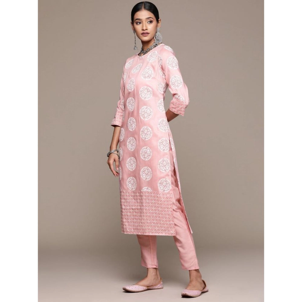 Casual 3-4Th Sleeve Floral Printed Chinon Kurti and Pant Set