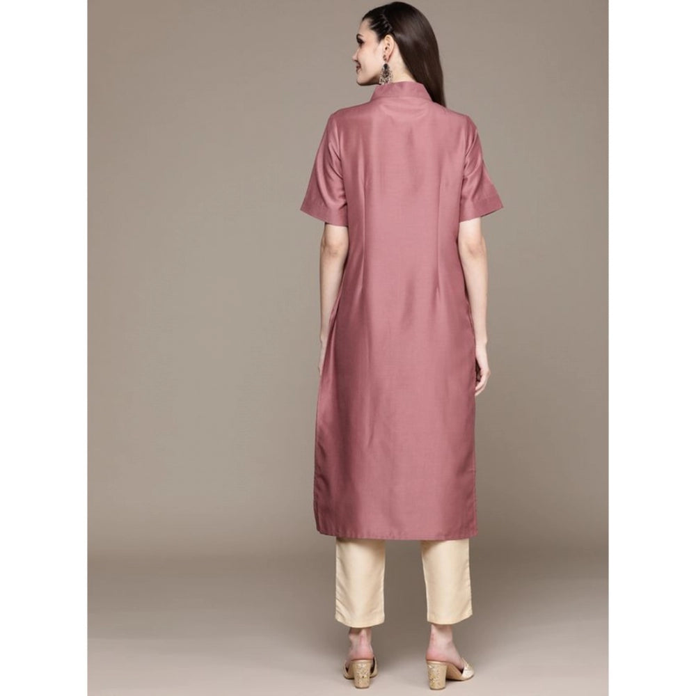 Casual Half Sleeve Solid Chinon Kurti And Pant Set