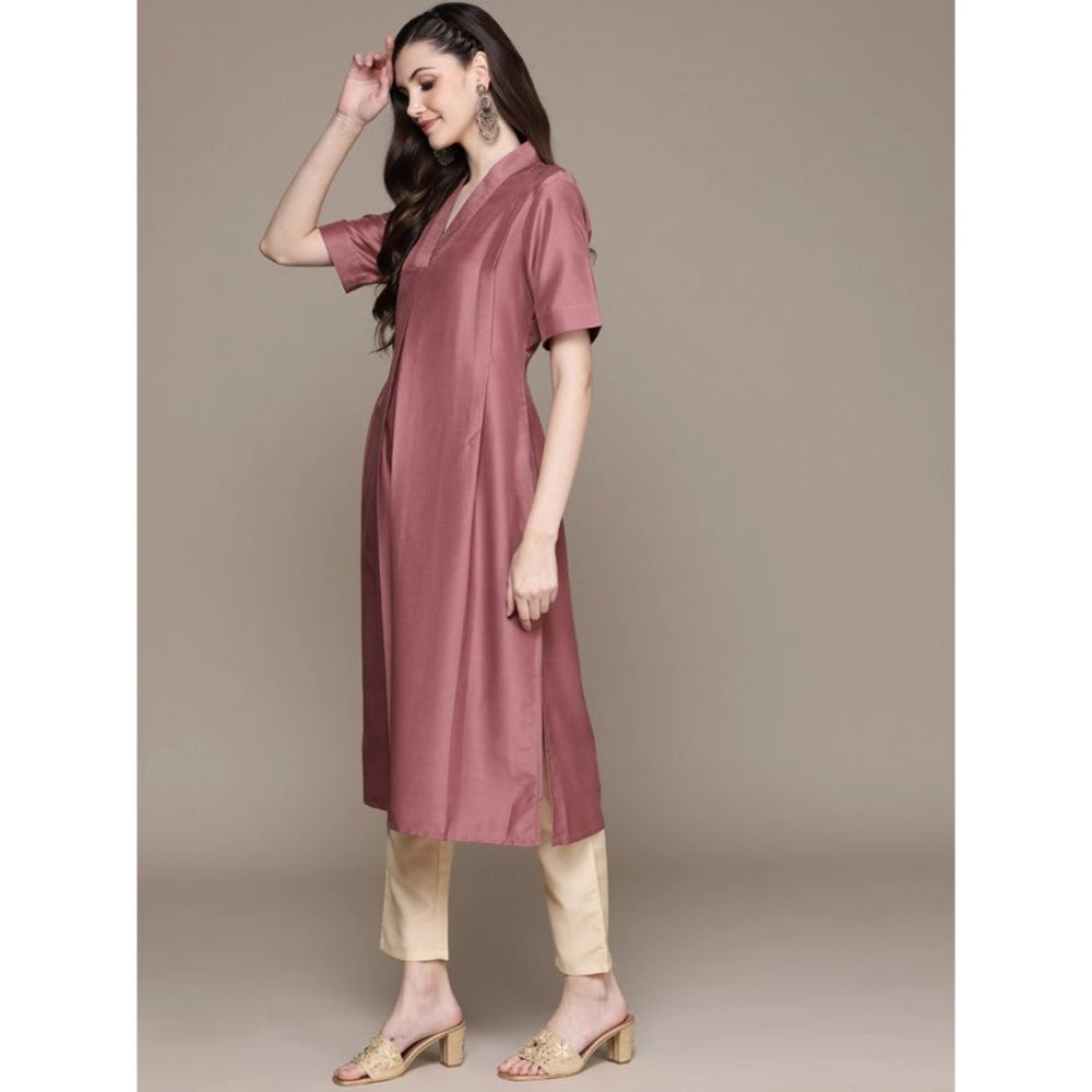 Casual Half Sleeve Solid Chinon Kurti And Pant Set