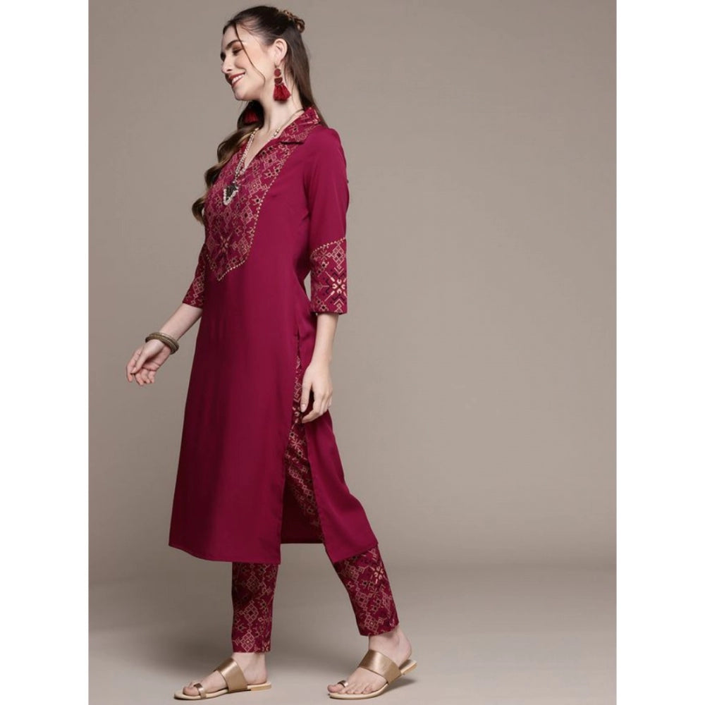 Casual 3-4Th Sleeve Geometric Crepe Kurti and Pant Set