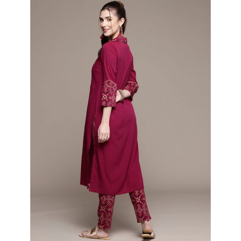 Casual 3-4Th Sleeve Geometric Crepe Kurti and Pant Set