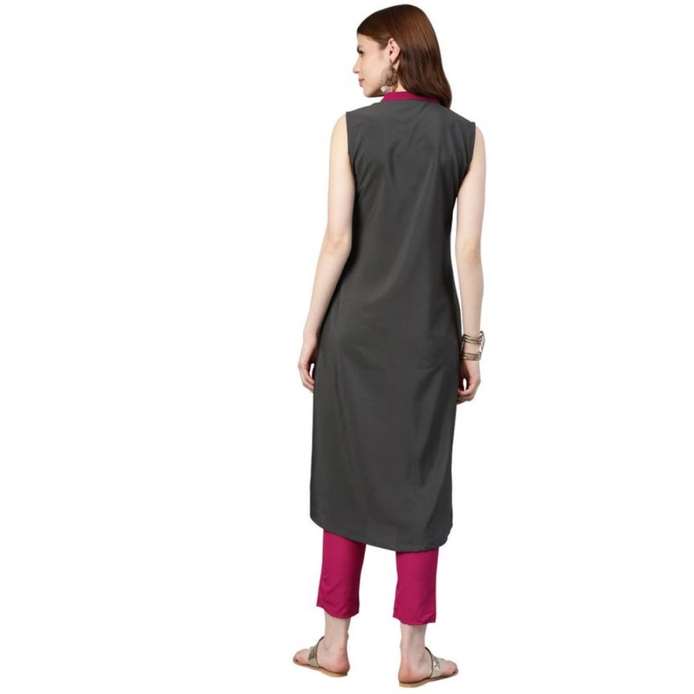 Casual sleeveless Solid Crepe Kurti And Pant Set