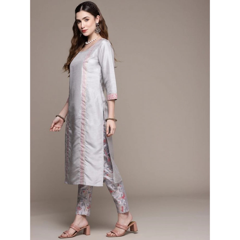 Casual 3-4Th Sleeve Geometric Poly Silk Kurti and Pant Set