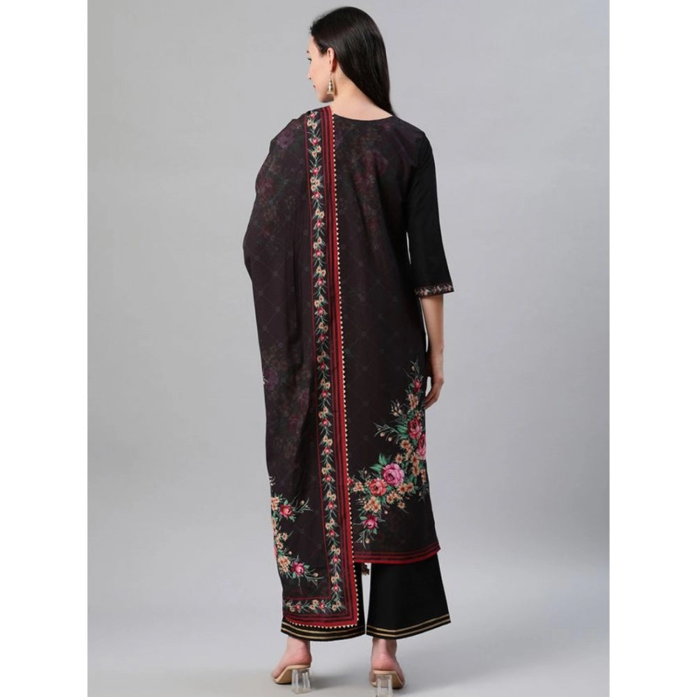 Casual 3-4Th Sleeve Floral Printed Crepe KurtiPalazzo And Dupatta Set