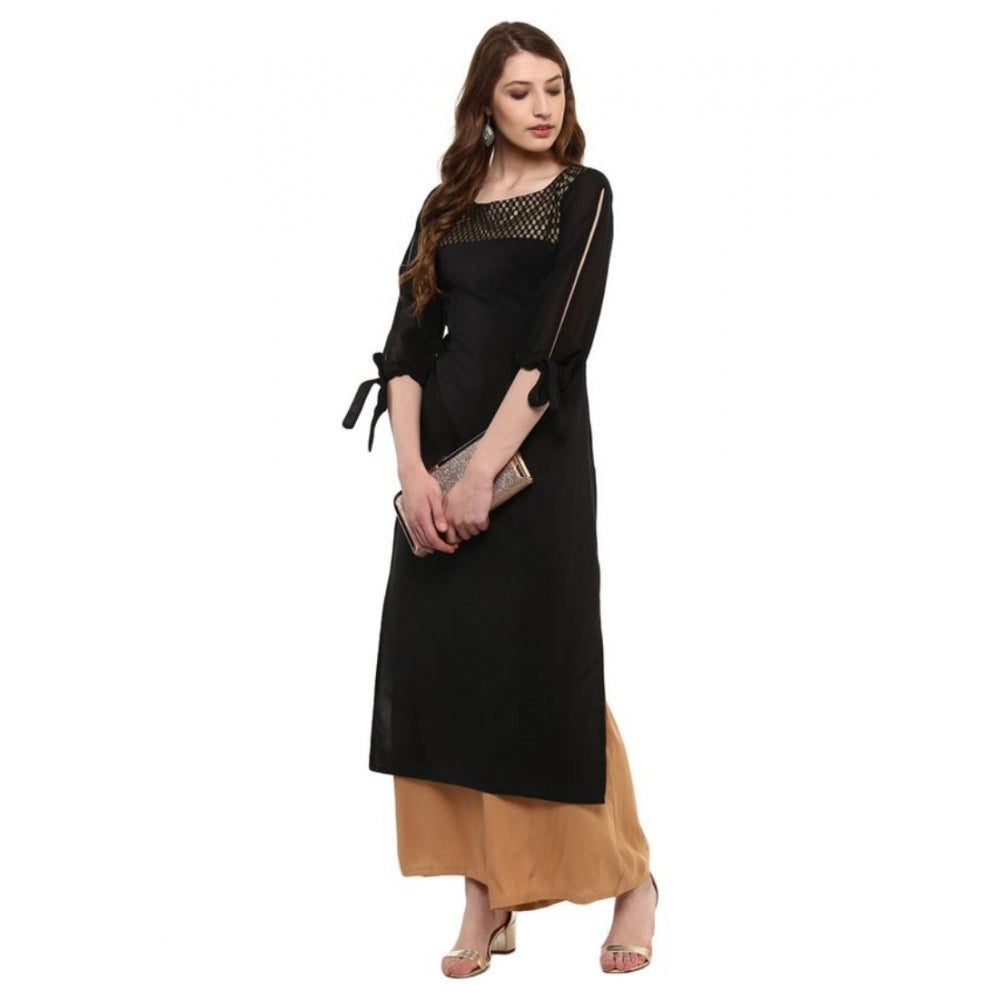 Casual 3-4Th Sleeve Solid Crepe Kurti