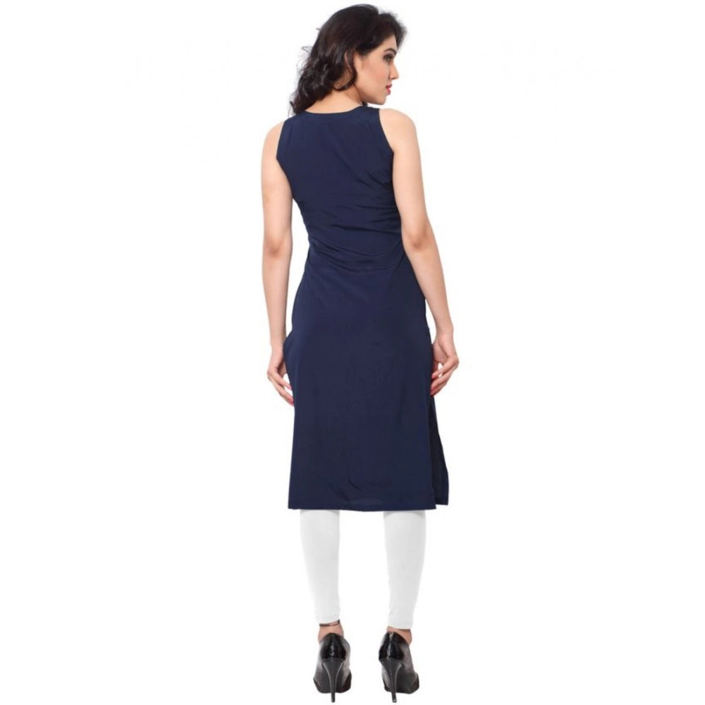 Casual Sleeveless Solid Crepe Kurti